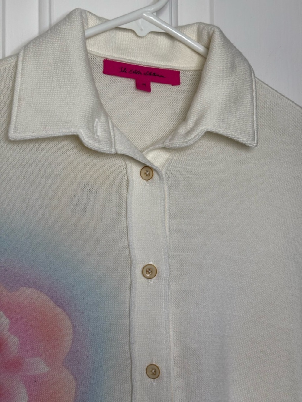 NWT THE ELDER STATESMAN White Button-Up Sweater Floral Airbrush size M - Picture 6 of 10